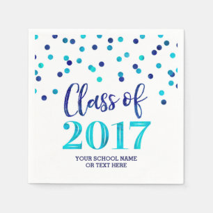 Serviette En Papier Classe Confetti d'aquarelle bleue de 2017 Graduati