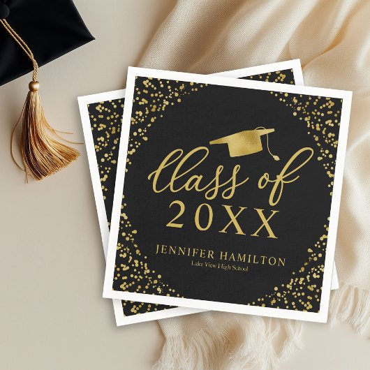 Serviette En Papier Classe De 2021 Elégant Gold Black Graduation Party