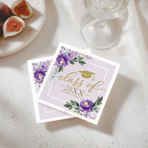 Serviette En Papier Classe De 2021 Purple Lavender Floral Grad Party