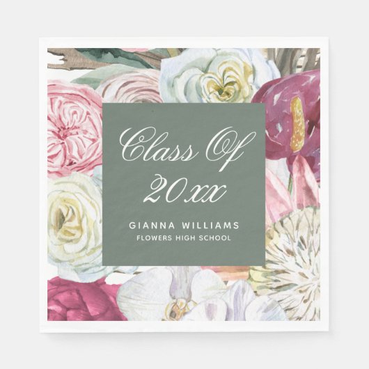 Serviette En Papier Classe de 2022 Aquarelle Florale Graduation (Devant)