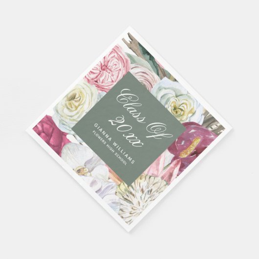 Serviette En Papier Classe de 2022 Aquarelle Florale Graduation (Coin)