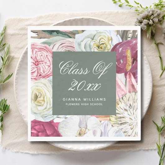 Serviette En Papier Classe de 2022 Aquarelle Florale Graduation
