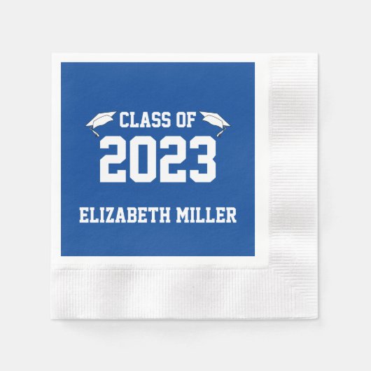 Serviette En Papier Classe de 2023 Deep Blue and White Graduation (Devant)
