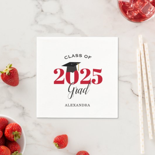 Serviette En Papier Classe de 2023 Diplômé Rouge moderne (En situation)