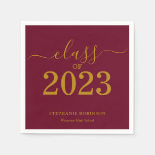 Serviette En Papier Classe de 2023 Gold Maroon Graduation Party