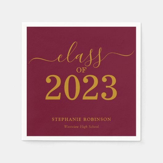 Serviette En Papier Classe de 2023 Gold Maroon Graduation Party (Devant)