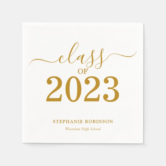 Serviette En Papier Classe de 2023 Gold Script Graduation (Devant)