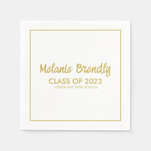 Serviette En Papier Classe De 2023 Graduation Gold Brush Script (Devant)