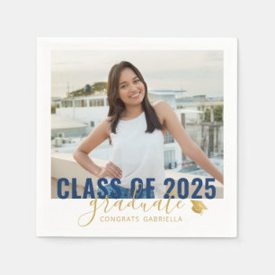 Serviette En Papier Classe de 2023 Graduation Photo Blue Gold