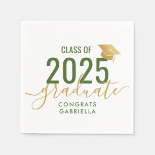 Serviette En Papier Classe de 2023 Green White Gold Graduation Party