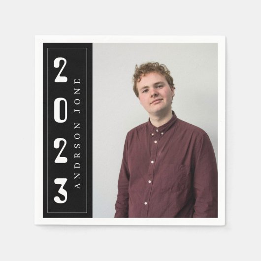 Serviette En Papier Classe de 2023 Royal Black Graduation Party Photo (Devant)