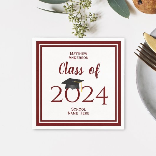 Serviette En Papier Classe de 2024 Burgundy Graduate Graduate Party