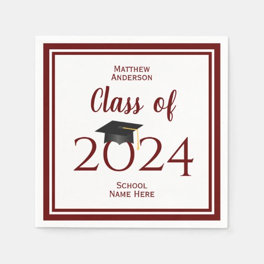 Serviette En Papier Classe de 2024 Burgundy Graduate Graduate Party (Devant)