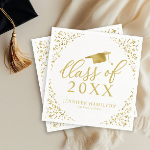 Serviette En Papier Classe De 2024 Elégant Gold White Graduation Party