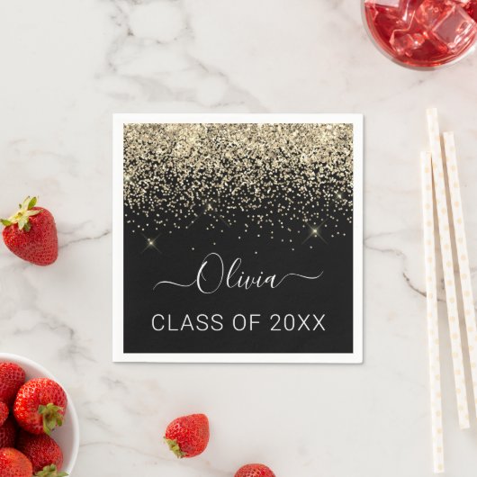 Serviette En Papier Classe de 2024 Gold Black Parties scintillant Grad (En situation)