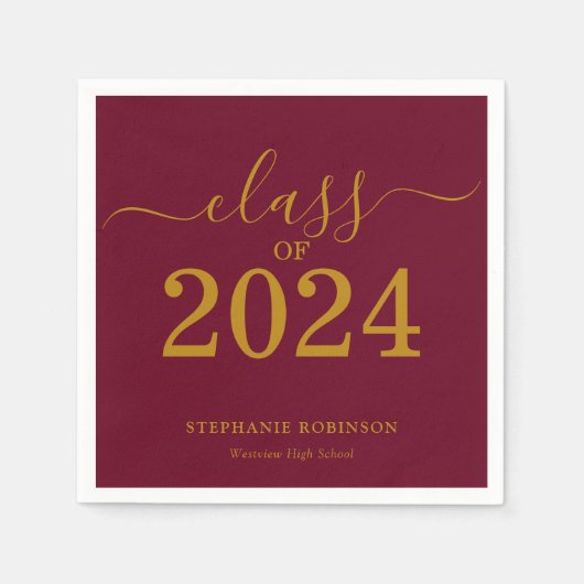 Serviette En Papier Classe de 2024 Gold Maroon Graduation Party (Devant)
