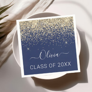 Serviette En Papier Classe de 2024 Gold Navy Blue Parties scintillant