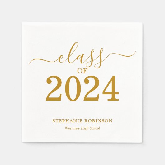 Serviette En Papier Classe de 2024 Gold Script Graduation (Devant)