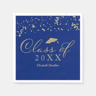 Serviette En Papier Classe De 2024 Gold Script Graduation Party Blue