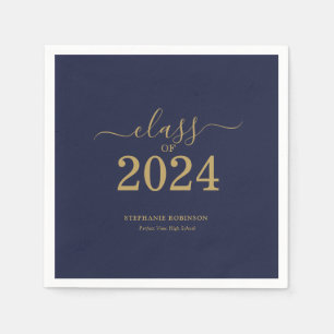 Serviette En Papier Classe de 2024 Navy Blue Gold Graduation Party
