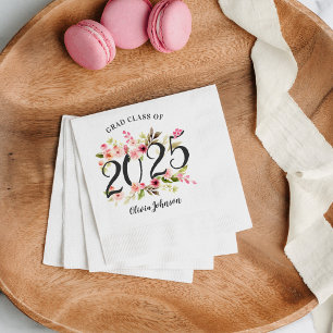Serviette En Papier Classe de 2024 Pink Watercolor Flowers Graduation
