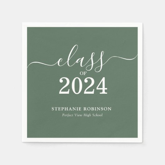 Serviette En Papier Classe de 2024 Sage Green Graduation Party (Devant)