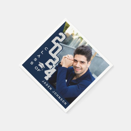 Serviette En Papier Classe de 2024 Silver Navy Fête de Graduation PHOT (Coin)
