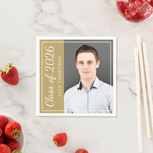 Serviette En Papier Classe de 2025 Antique Gold Graduation Party Photo