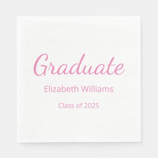 Serviette En Papier Classe de 2025 Belle Pink Script Graduation (Devant)