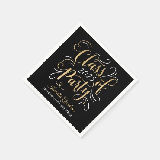 Serviette En Papier Classe de 2025 Black Gold Graduation Party (Coin)