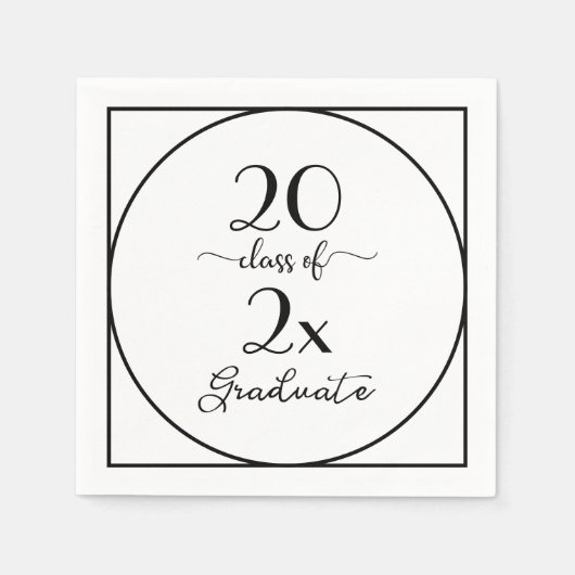 Serviette En Papier Classe De 2025 Diplômé Noir Blanc Script (Devant)