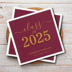 Serviette En Papier Classe de 2025 Gold Maroon Graduation Party