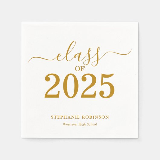 Serviette En Papier Classe de 2025 Gold Script Graduation (Devant)