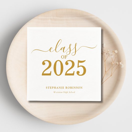 Serviette En Papier Classe de 2025 Gold Script Graduation