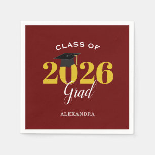 Serviette En Papier Classe de 2025 Grad Simple Maroon and Gold