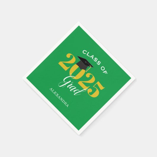 Serviette En Papier Classe de 2025 Grad Simple Vert et Or (Coin)