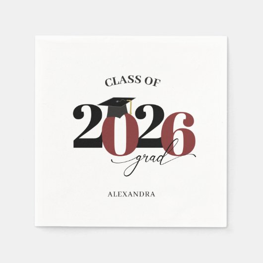 Serviette En Papier Classe de 2025 Graduate Moderne Tyopgraphie Maroon (Devant)
