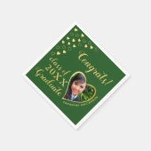 Serviette En Papier Classe de 2025 Graduate Photo Green & Gold Elegant (Coin)