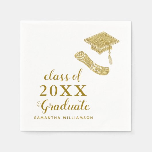 Serviette En Papier Classe de 2025 Graduate White and Gold Graduation (Devant)