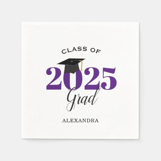 Serviette En Papier Classe de 2025 Gradué Moderne Purple (Devant)