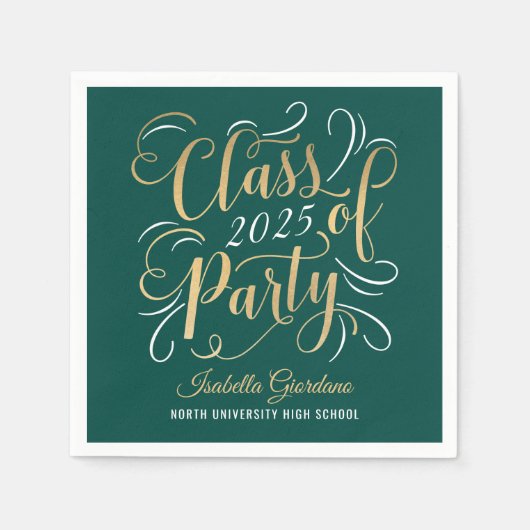 Serviette En Papier Classe de 2025 Green Gold Graduation Party (Devant)