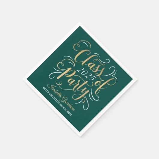 Serviette En Papier Classe de 2025 Green Gold Graduation Party (Coin)