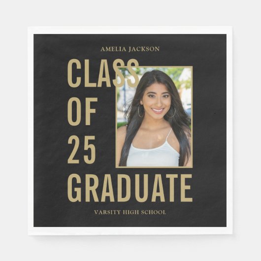 Serviette En Papier Classe De 2025 Papier Photo Black & Gold (Devant)
