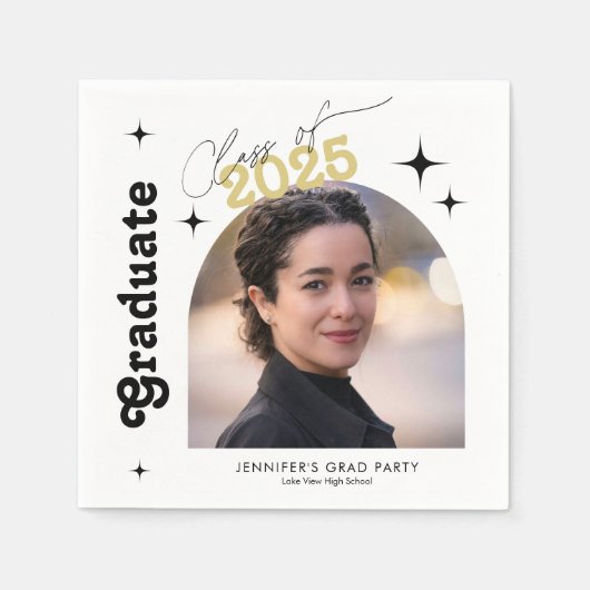 Serviette En Papier Classe De 2025 Photo Graduation Party Retro (Devant)