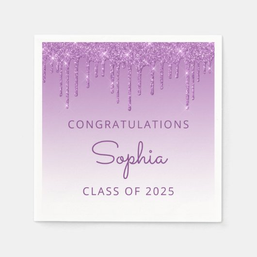 Serviette En Papier Classe de 2025 Purple Parties scintillant Drip Gra (Devant)
