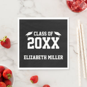 Serviette En Papier Classe de 20xx Noir et blanc Nom de la Grad Grad G