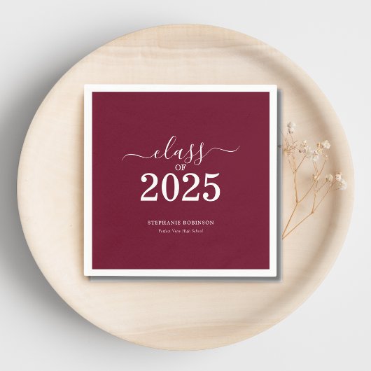 Serviette En Papier Classe de Burgundy Graduation Party 2025