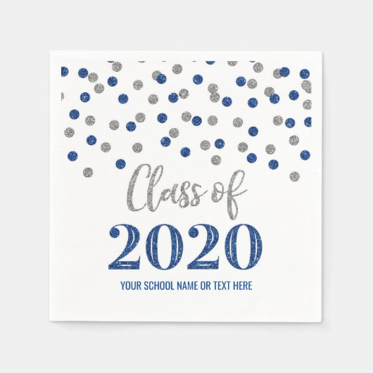 Serviette En Papier Classe de Confetti Argent Bleu foncé de 2020 Gradu (Devant)