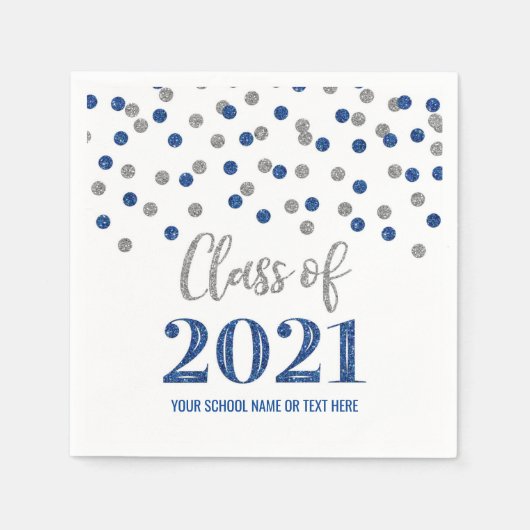 Serviette En Papier Classe de Confetti Argent Bleu foncé de 2021 Gradu (Devant)