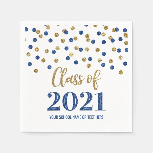 Serviette En Papier Classe de Confetti en or bleu foncé de 2021 Gradua (Devant)